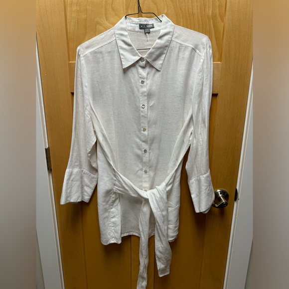 Go Silk White 100% Linen 3/4 Sleeve Button Up Size 2X - Picture 2 of 6